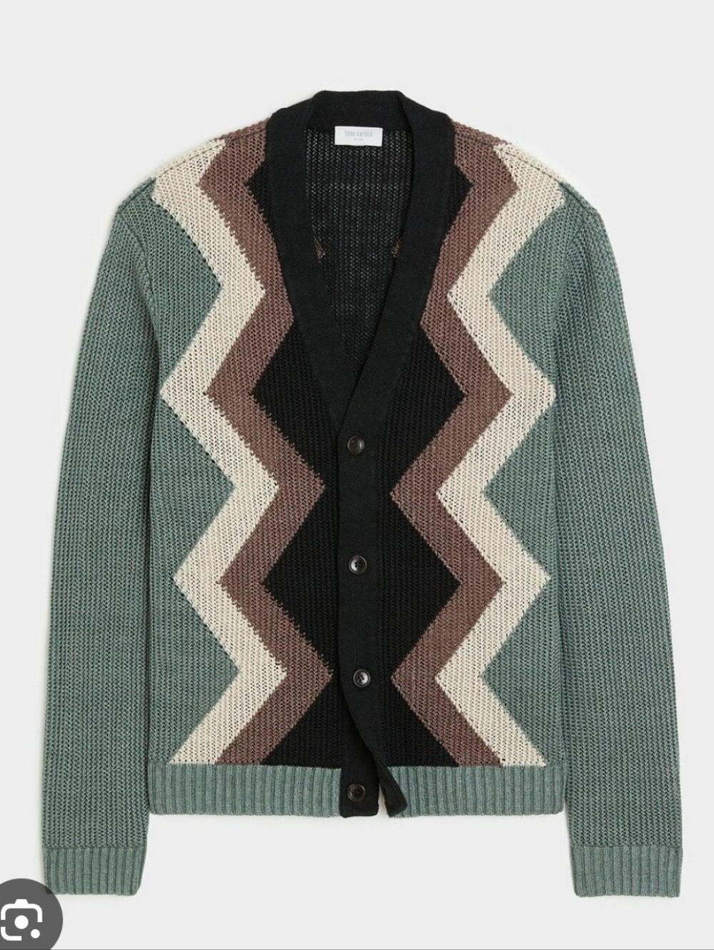TODD SNYDER | L 100% Linen Knit Cardigan | sage green black cream brown